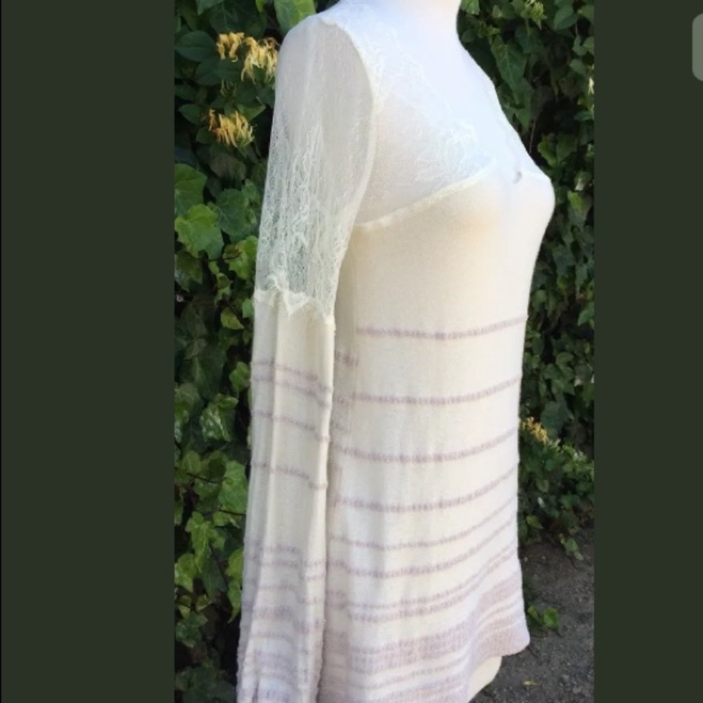Free people sheer top white bell sleeve sweater - Picture 5 of 7